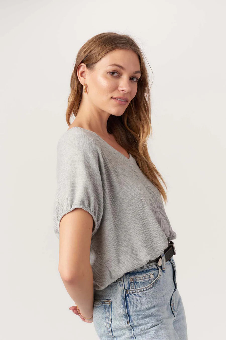 Cerise V-Neck Bubble Tee