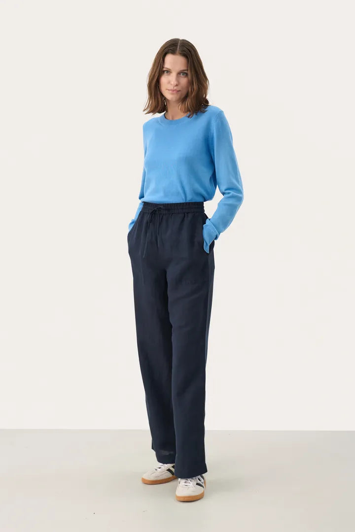 Enoila Drawstring Linen Pant- NAVY