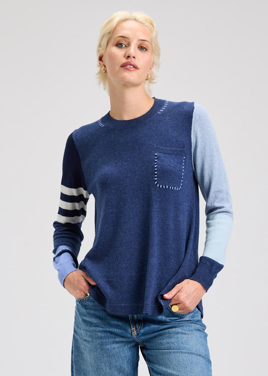 Denim Spliced Sweater