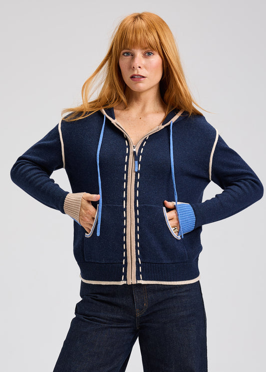 Denim Threaded Hoodie