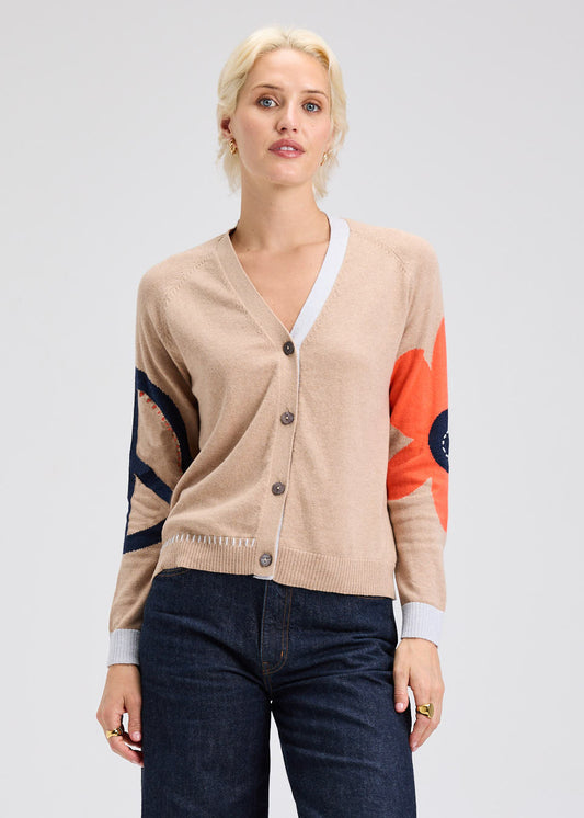 Camel Peace Please Cardi