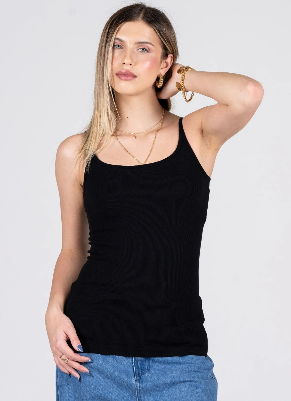Estelle Strappy Bamboo Tank- BLACK