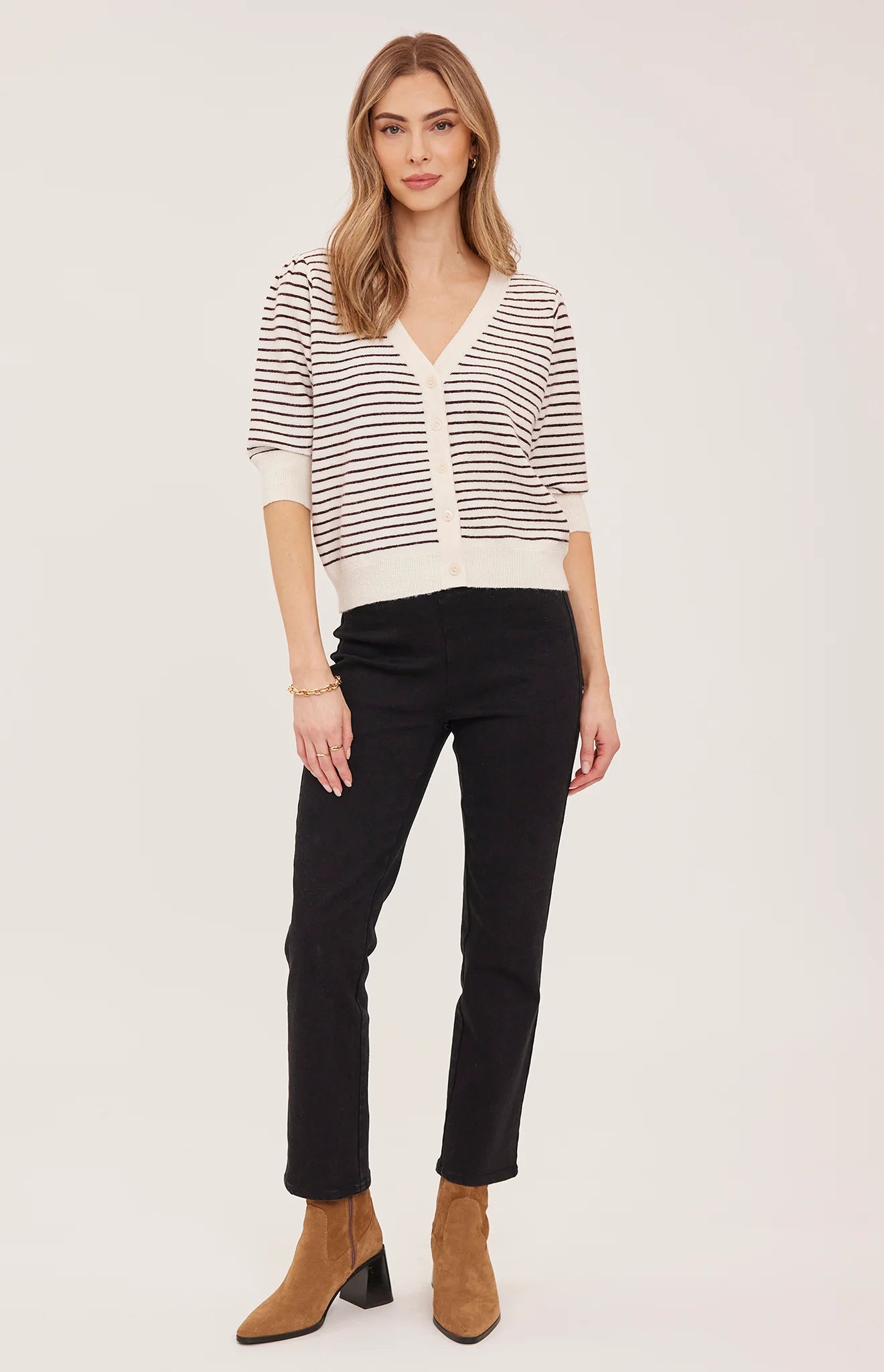 Hildi Knit Cardigan- FIG STRIPE