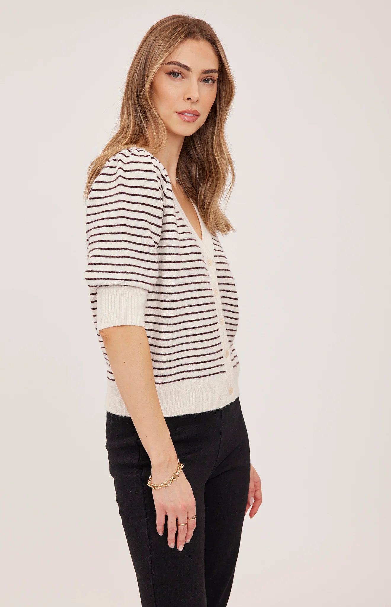 Hildi Knit Cardigan- FIG STRIPE