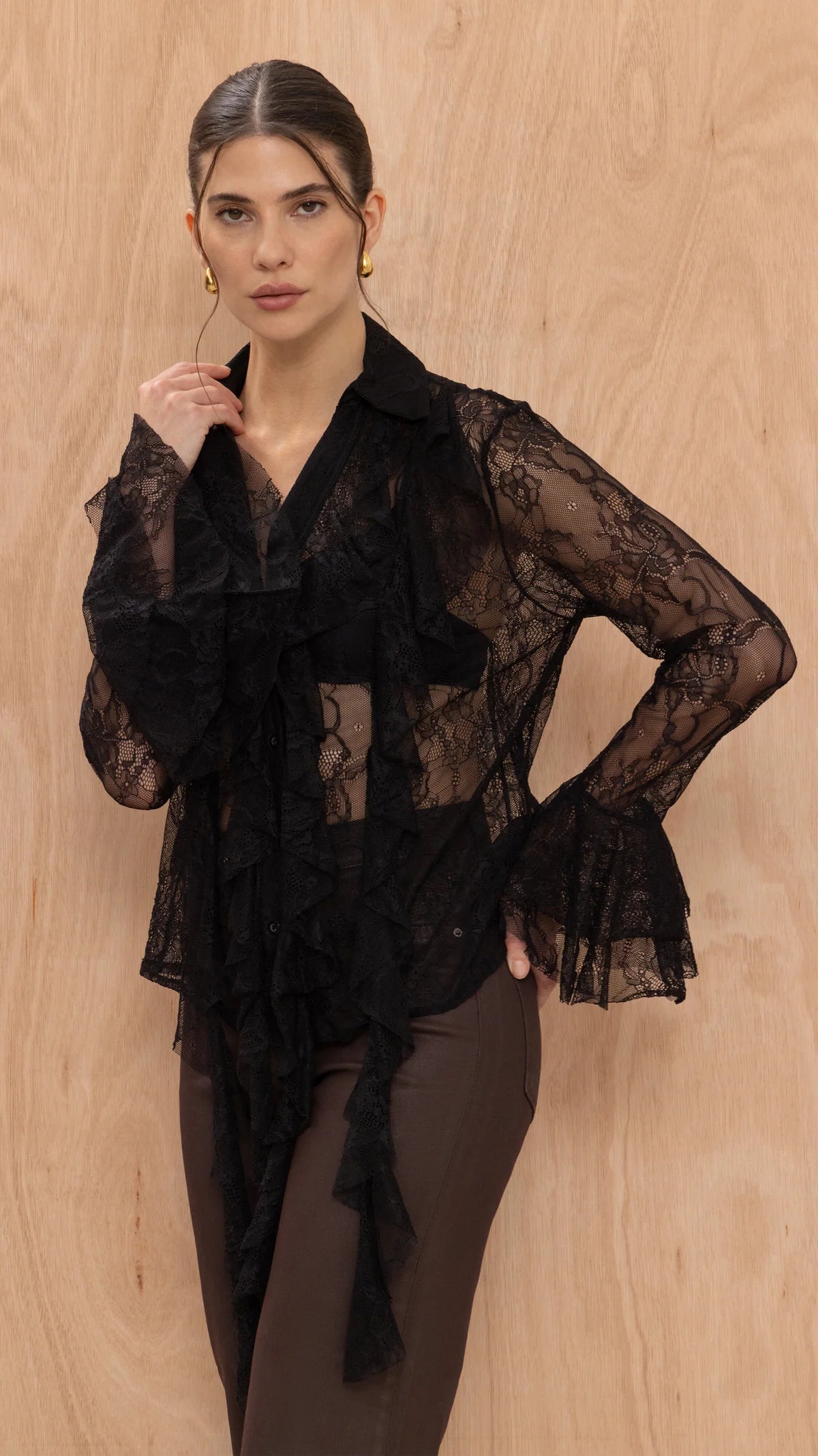 Lily Lace Shirt- BLACK