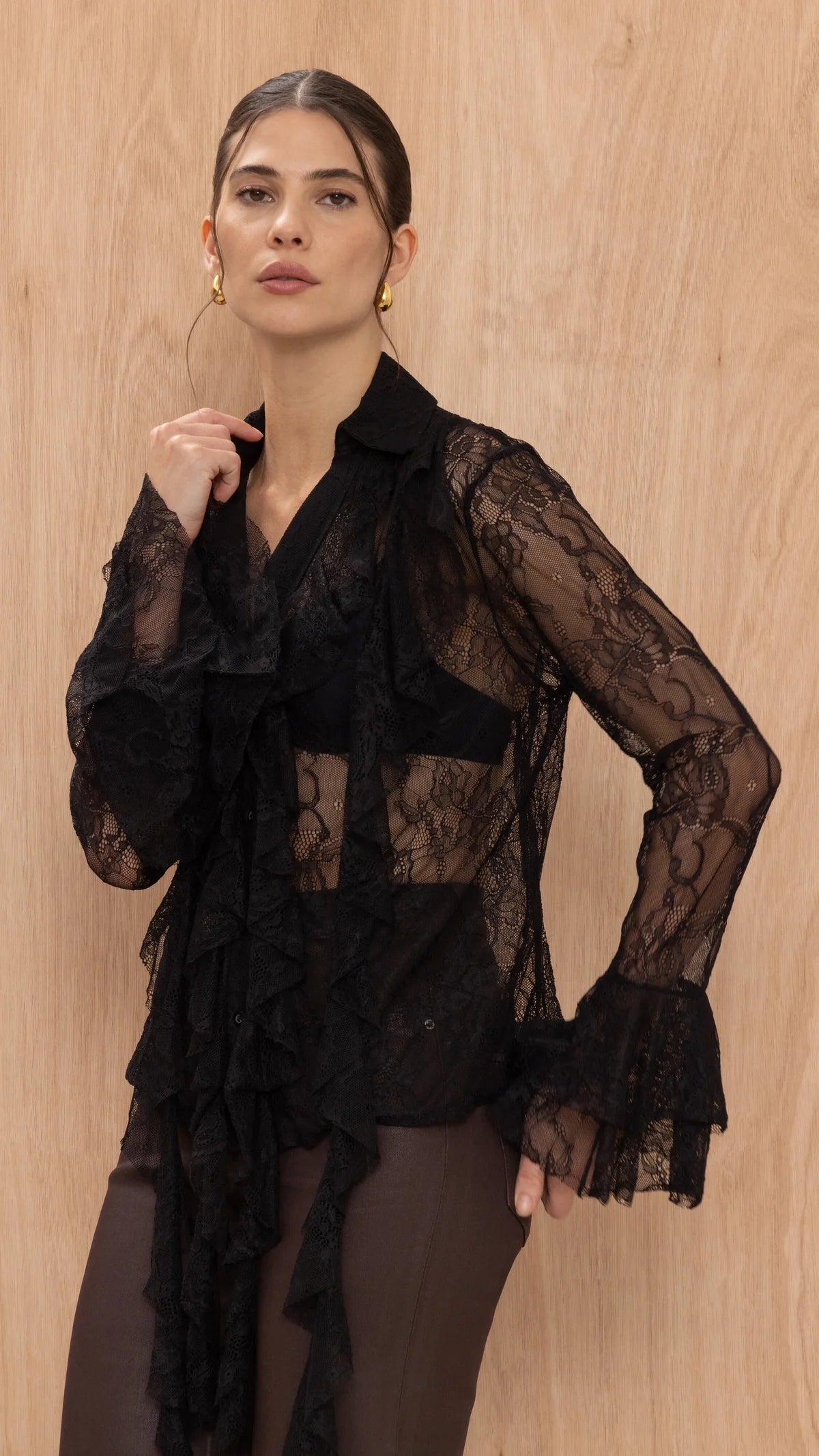 Lily Lace Shirt- BLACK