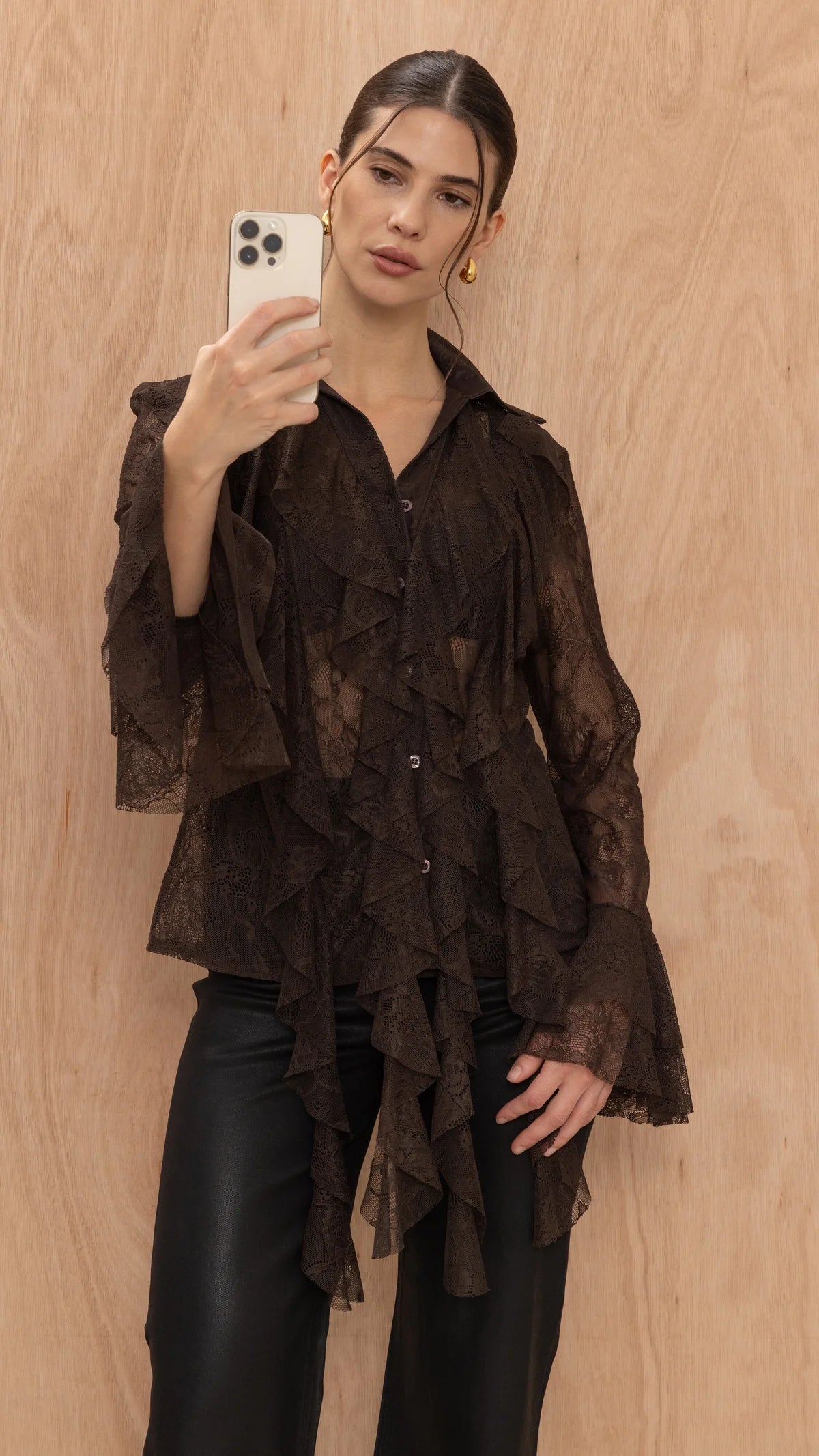 Lily Lace Shirt- CHOCOLATE