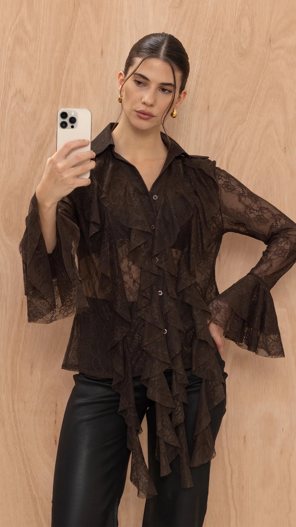 Lily Lace Shirt- CHOCOLATE