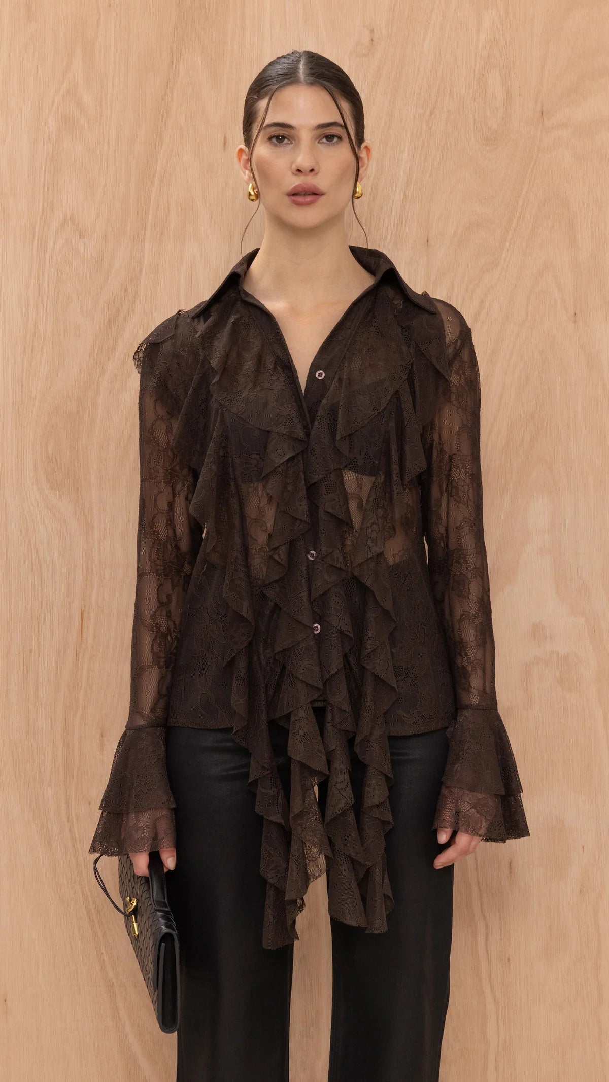 Lily Lace Shirt- CHOCOLATE