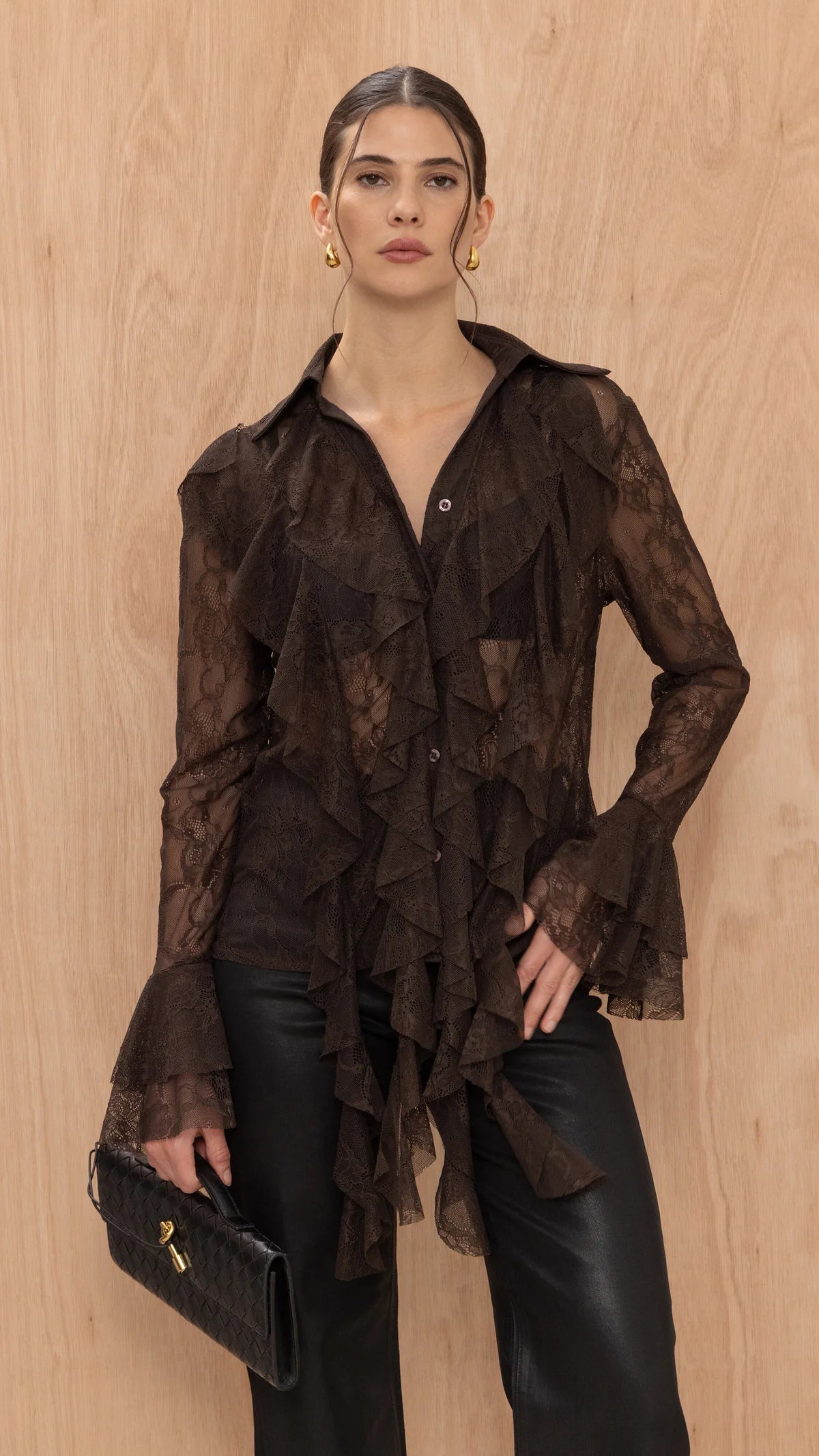 Lily Lace Shirt- CHOCOLATE