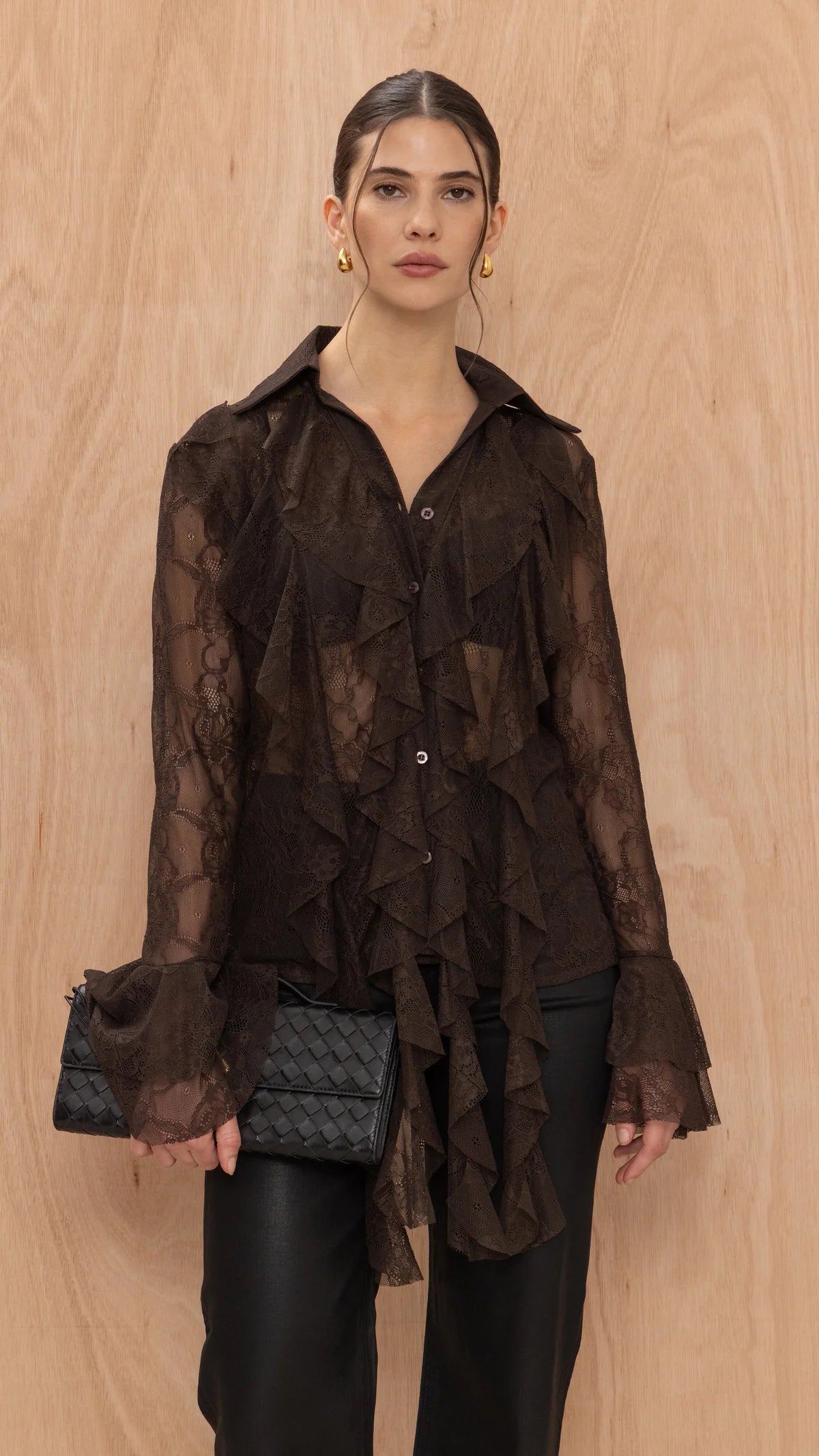 Lily Lace Shirt- CHOCOLATE