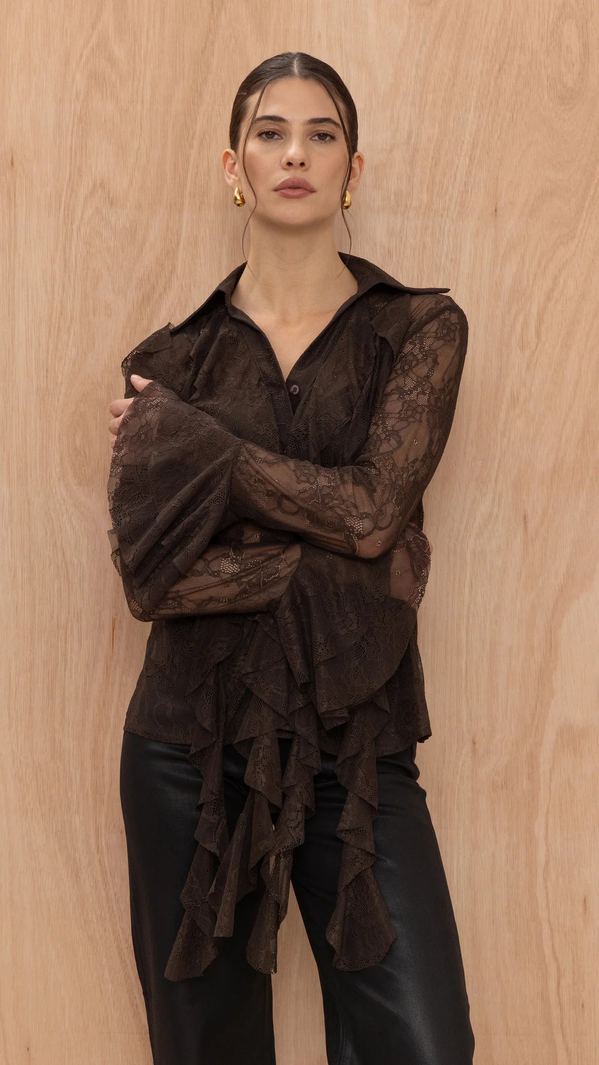 Lily Lace Shirt- CHOCOLATE