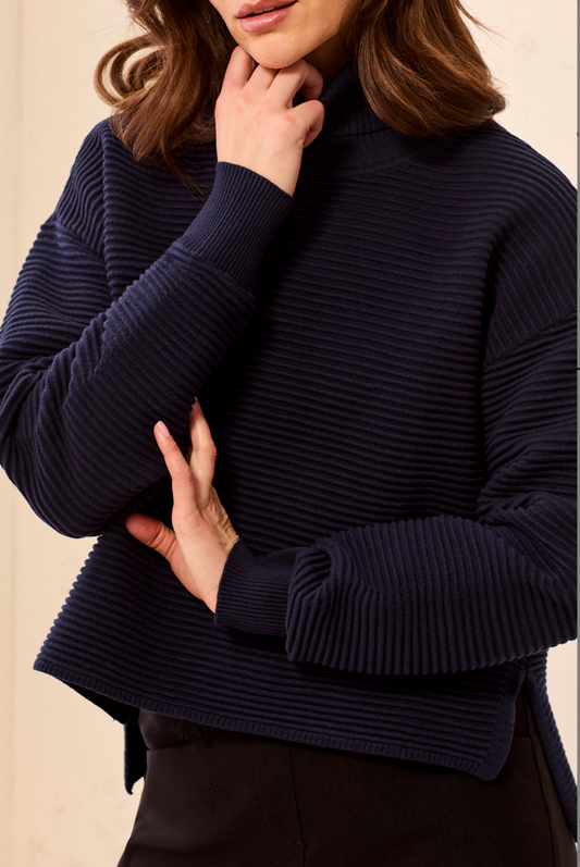 Anna Ribbed high Low Sweater