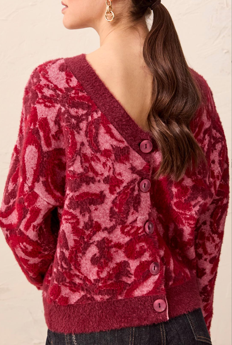 Whitney Jacquard Cardigan- PINKFROST