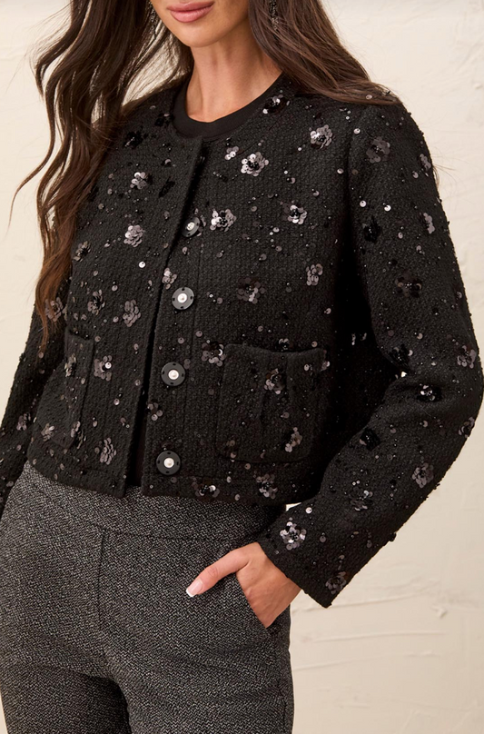 Rey Embellished Tweed Jacket- BLACK