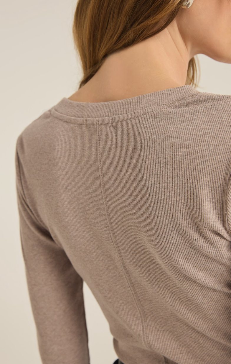 Sirena Rib Longsleeve Tee- Heather Taupe