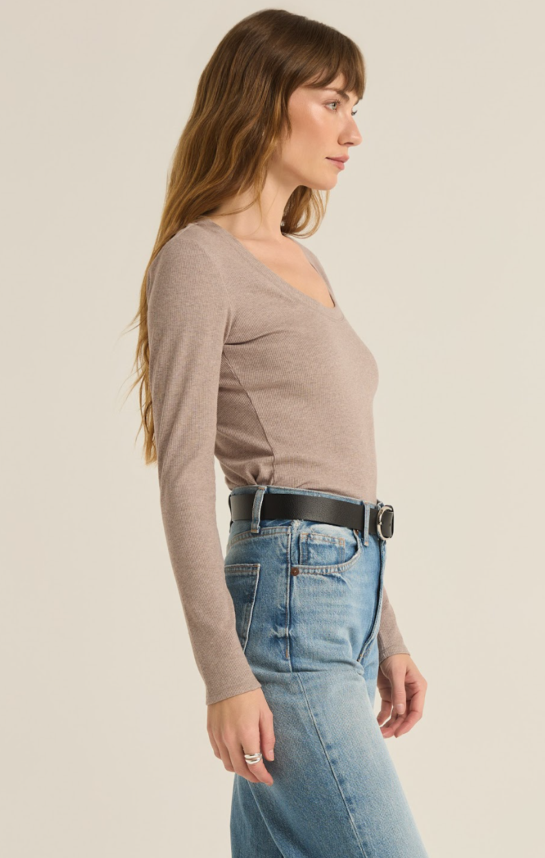 Sirena Rib Longsleeve Tee- Heather Taupe