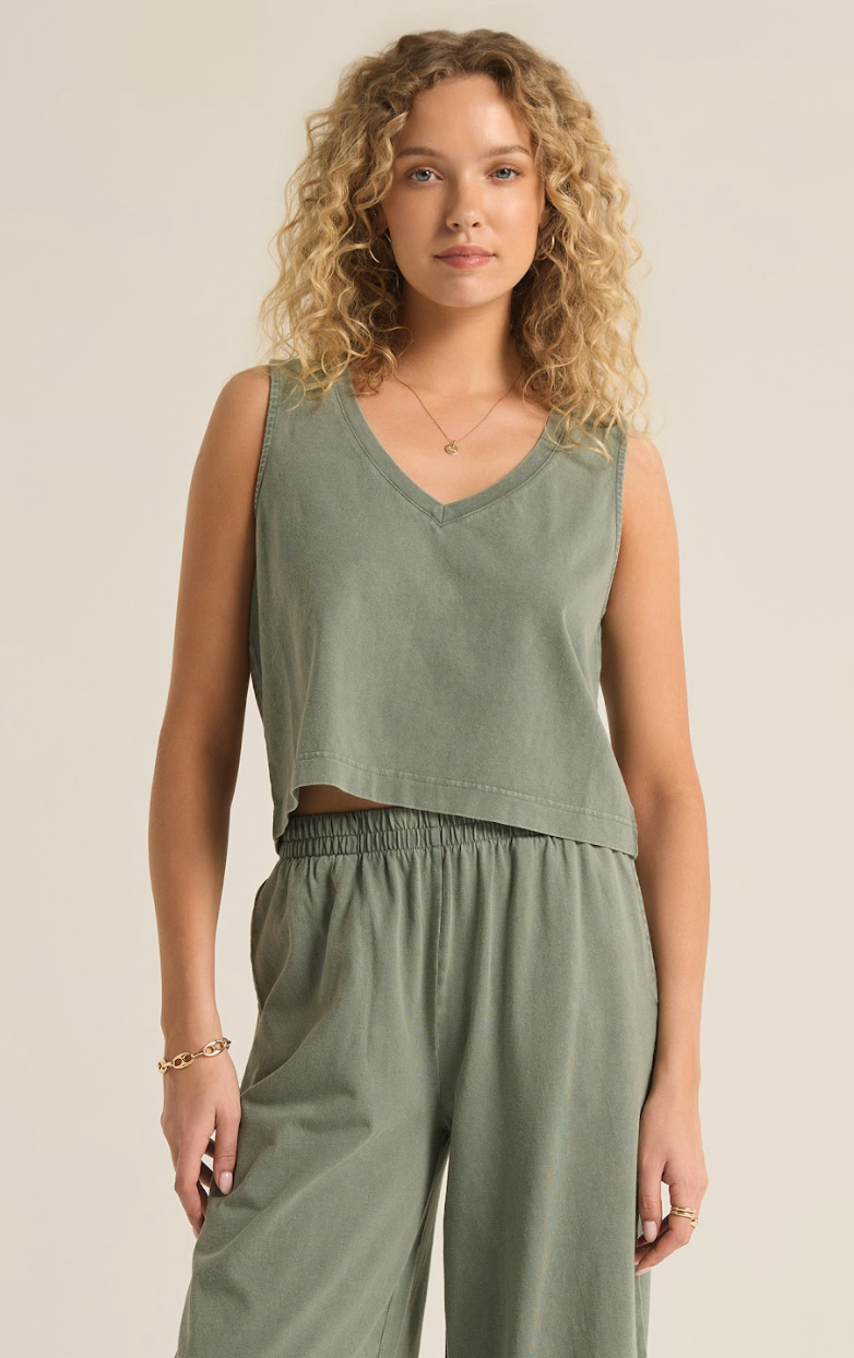 Sloane V-Neck Tank- Palm Green