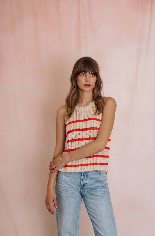 The Andrea Tank- GRENADINE STRIPE