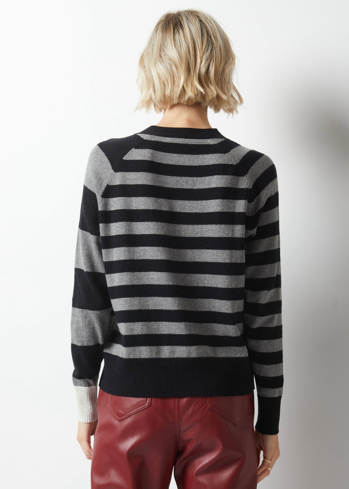 Essential Stripe Cardi- BLACK