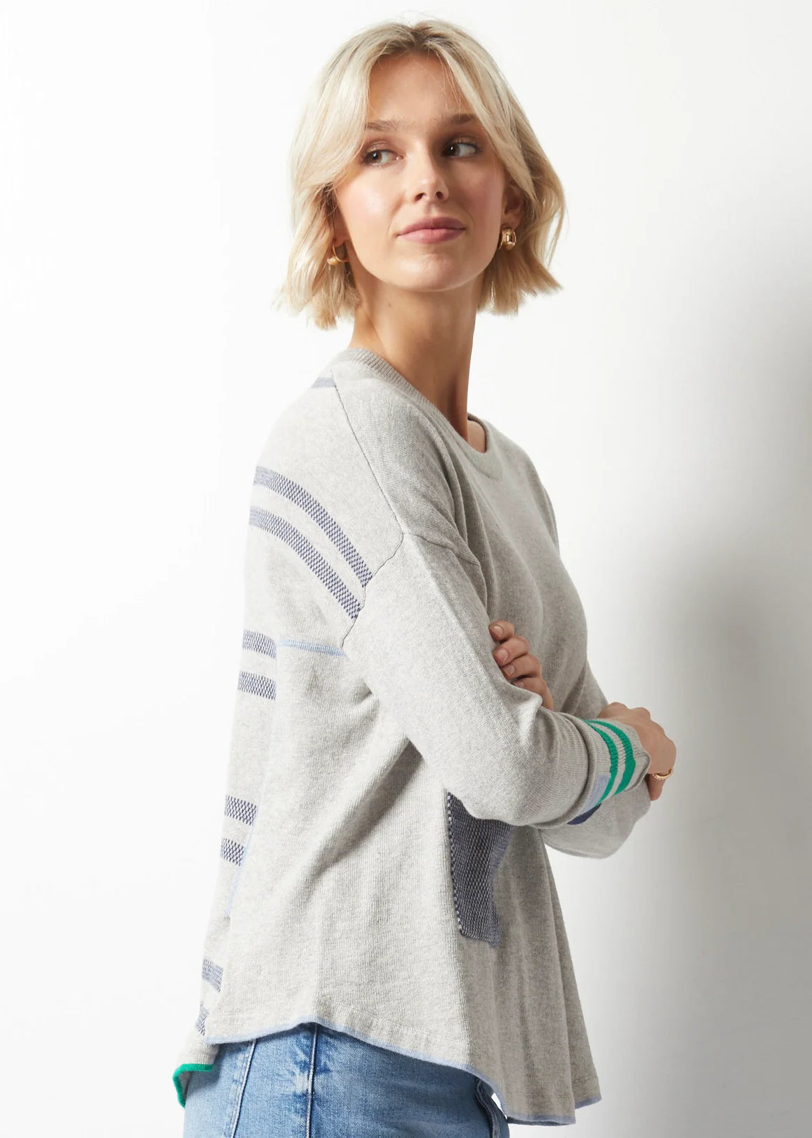 Birdseye Stripe Sweater- MARL