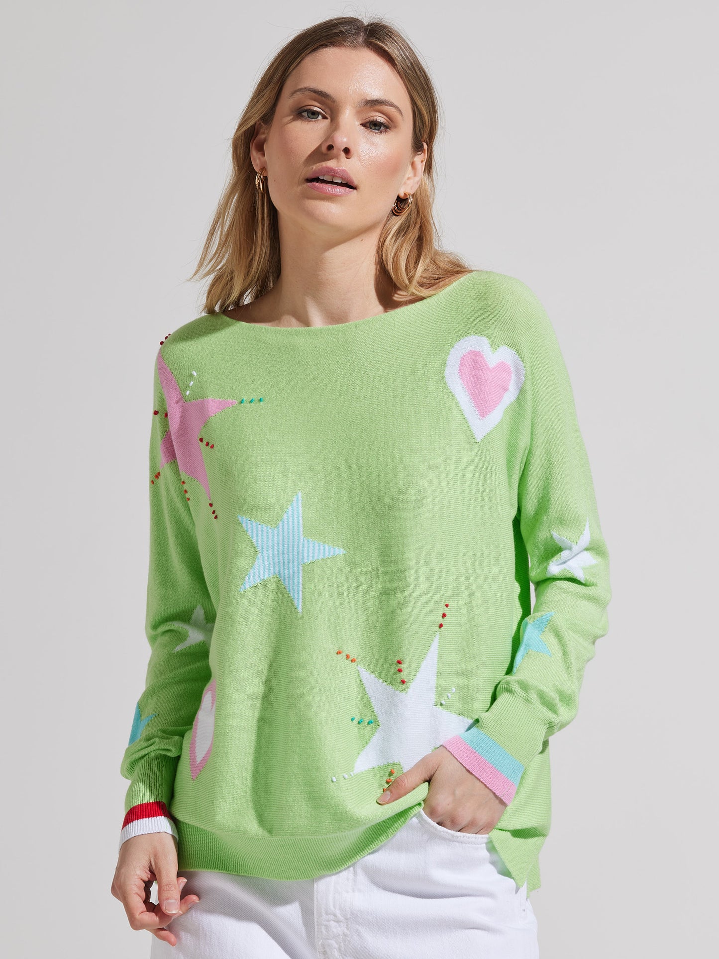 Hearts + Stars Sweater- AVOCADO