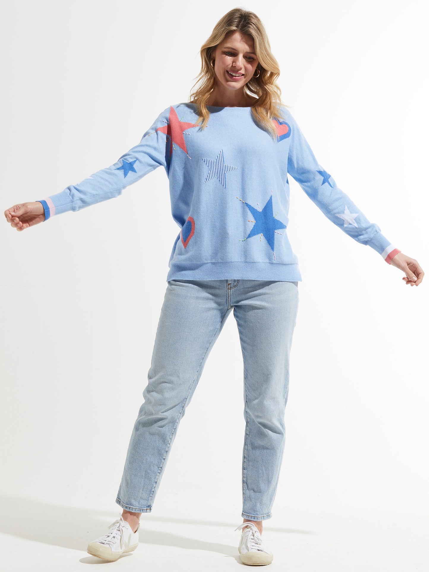 Hearts + Stars Sweater- SKY