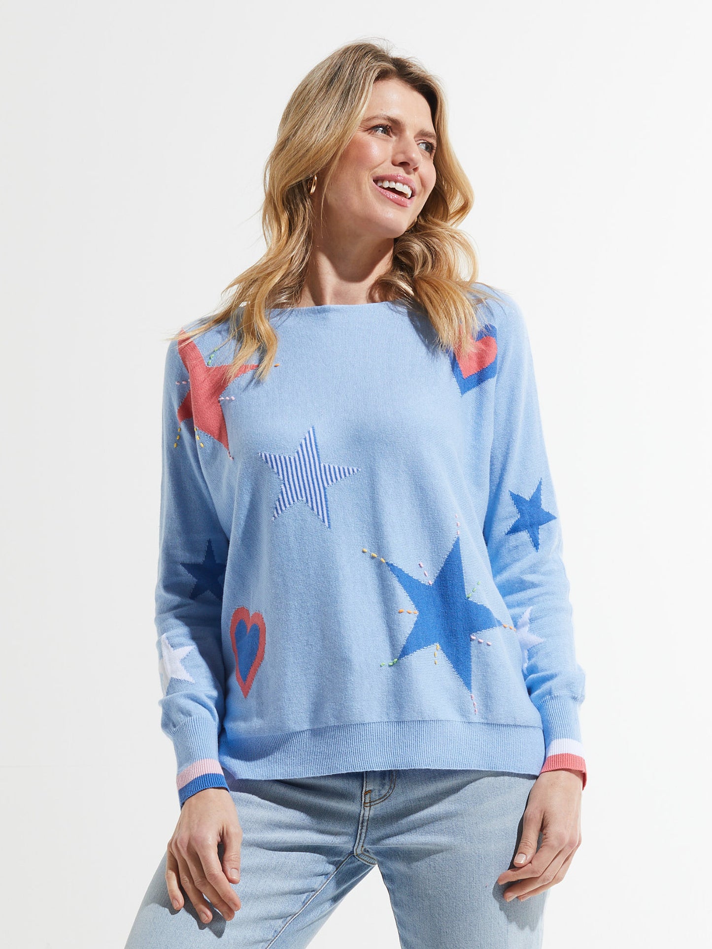 Hearts + Stars Sweater- SKY