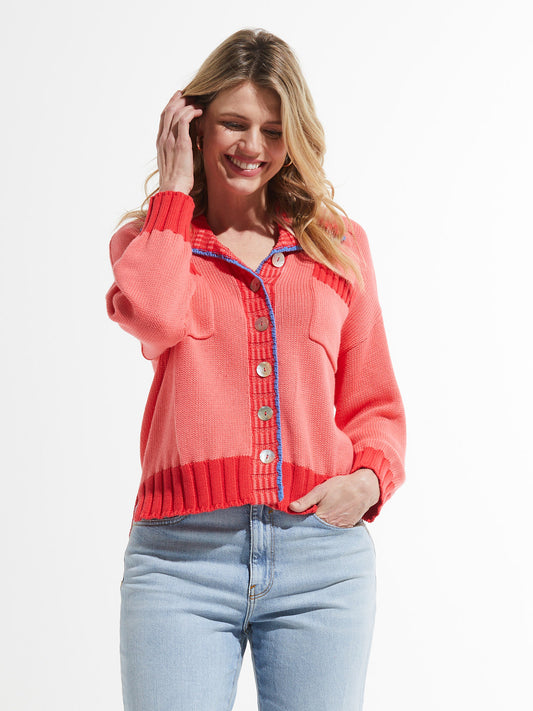 Collared Cardi- CORAL