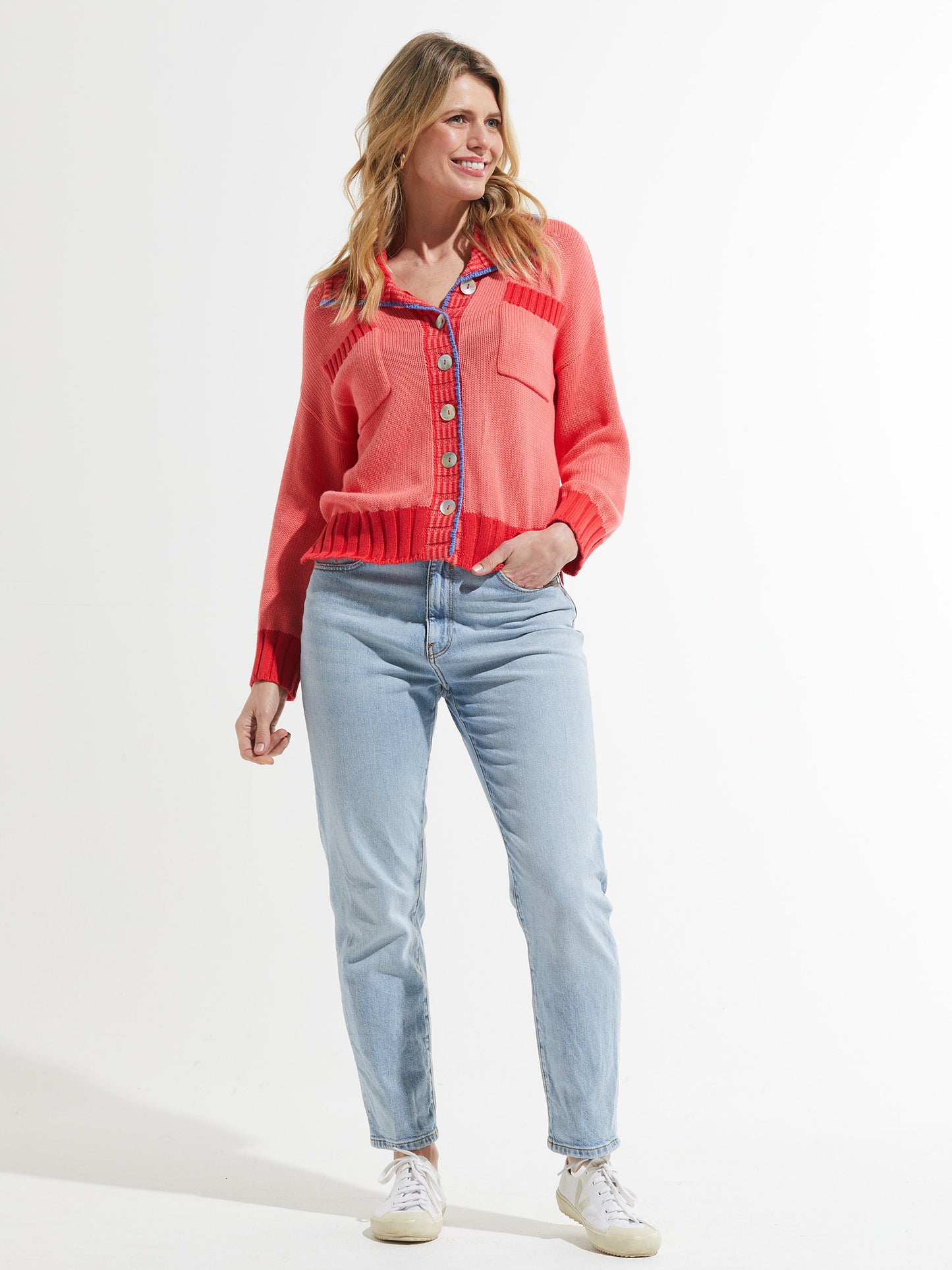 Collared Cardi- CORAL