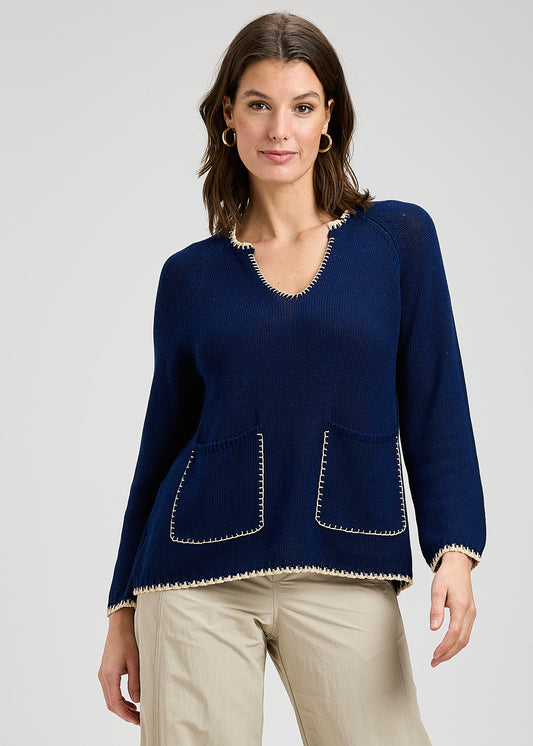 Capri Whipstitch Sweater- NAVY