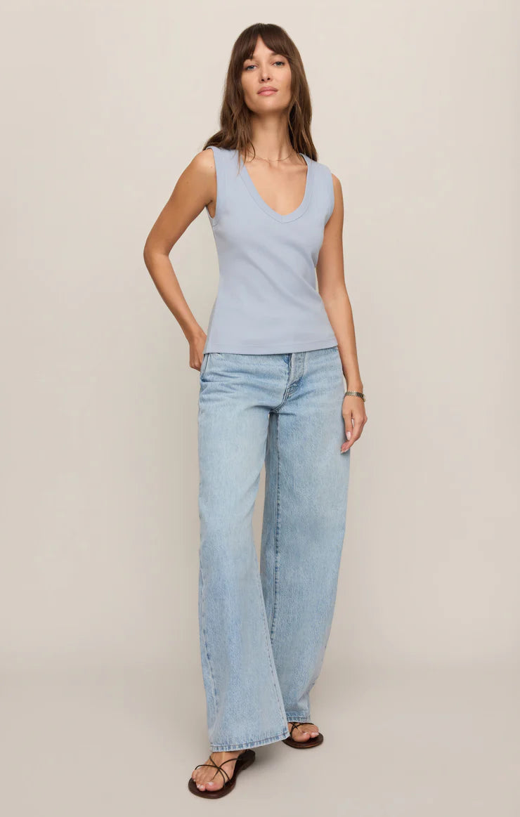 Ellie Rib V-Neck Tank- SKYLINE