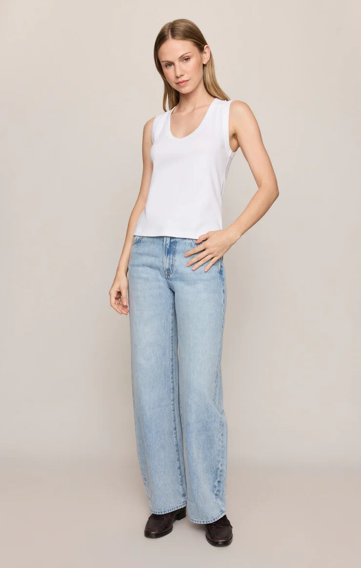 Ellie Rib V-Neck Tank- WHITE