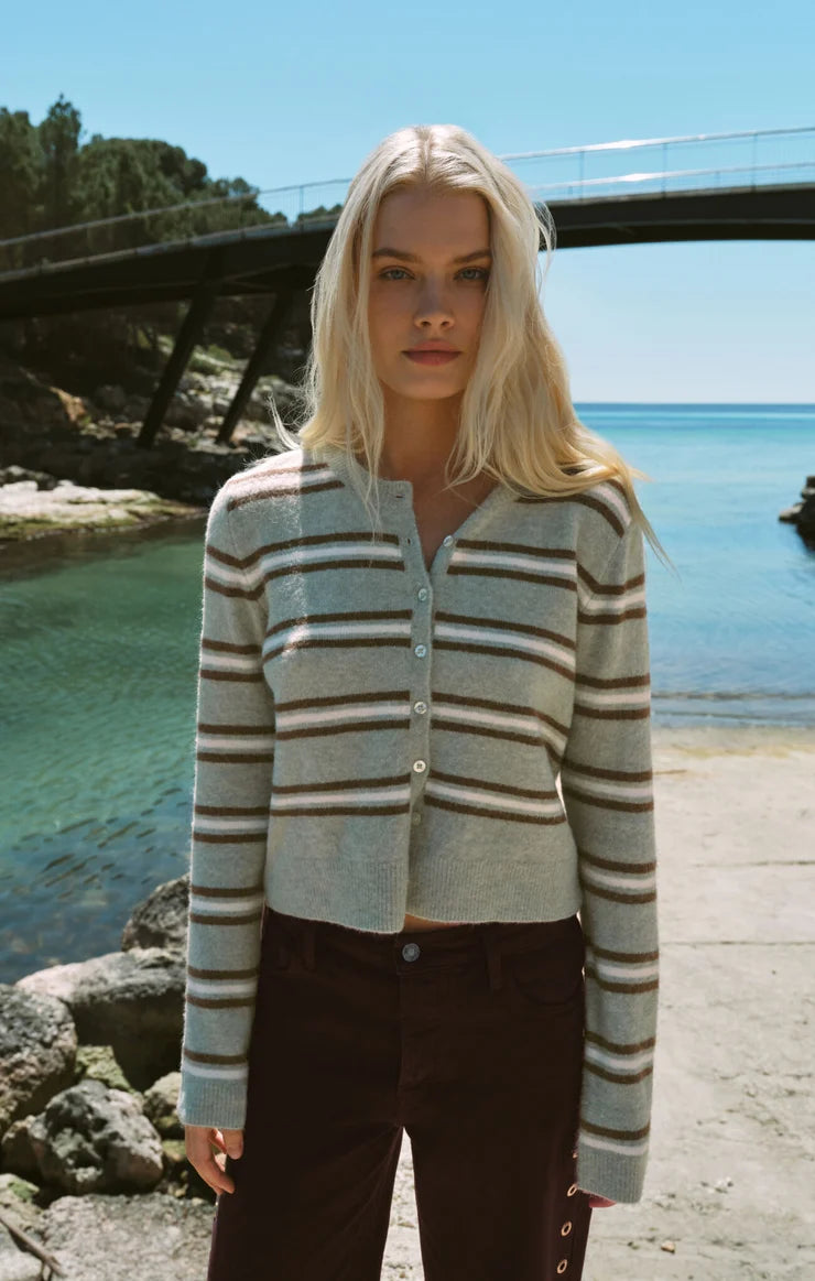 Medina Stripe Cardi- AQUA CLOUD